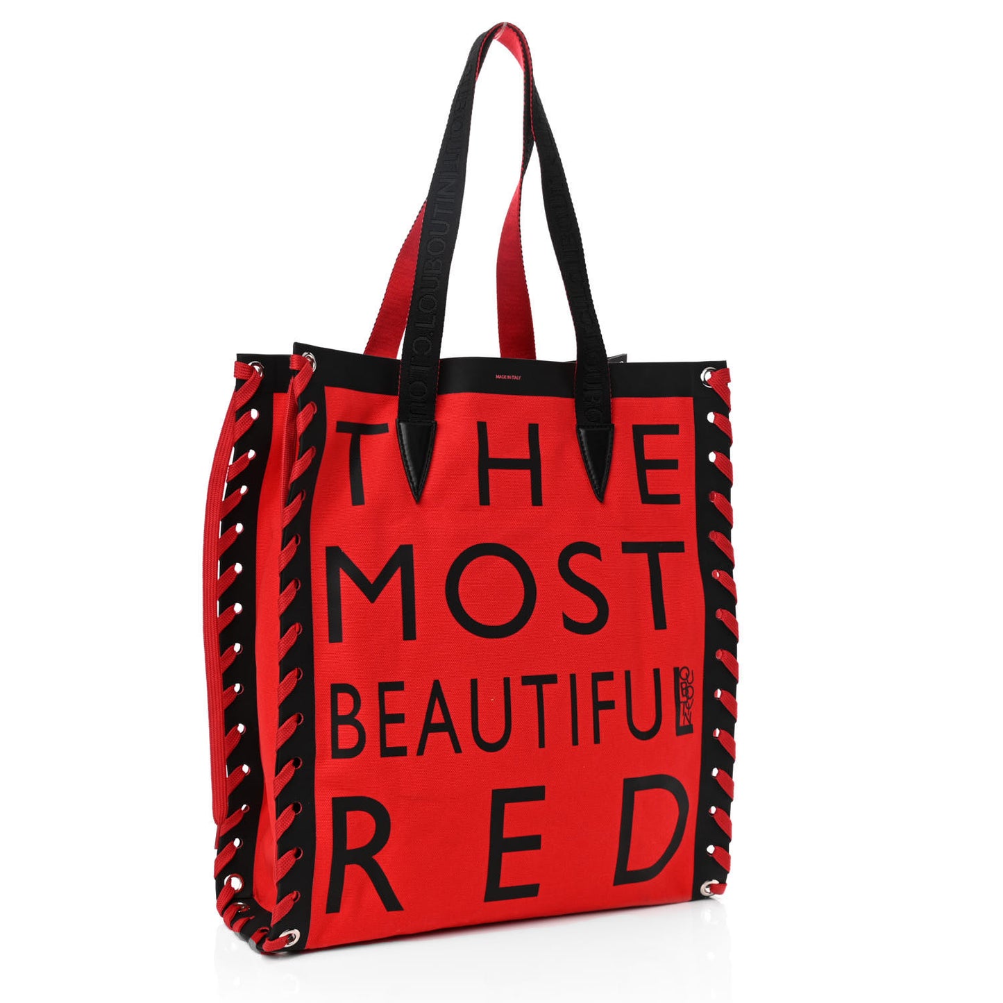 Braided Canvas Mini Cabalace Shopper Tote Red Black