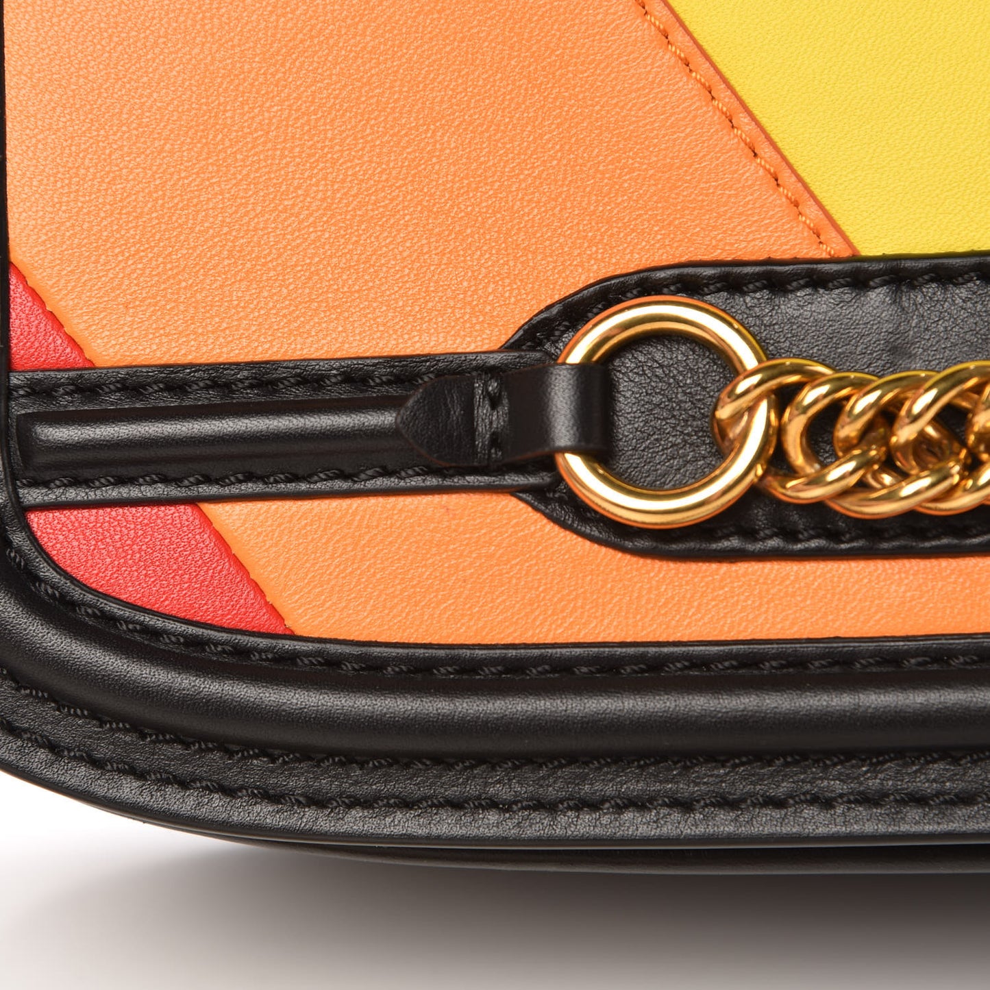 Smooth Calfskin Rainbow Link Shoulder Bag Black Multicolor
