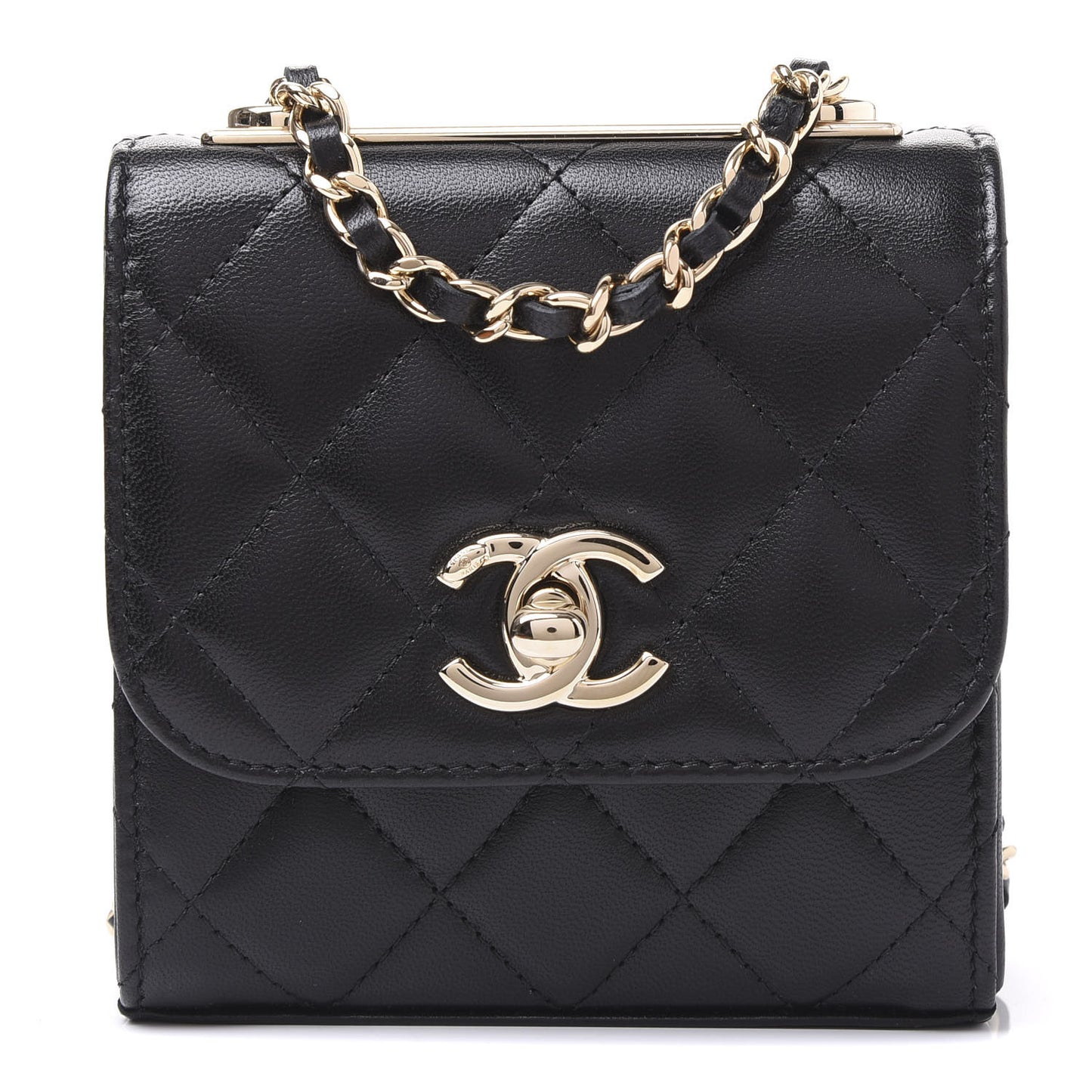 Lambskin Quilted Mini Trendy CC Chain Wallet Black