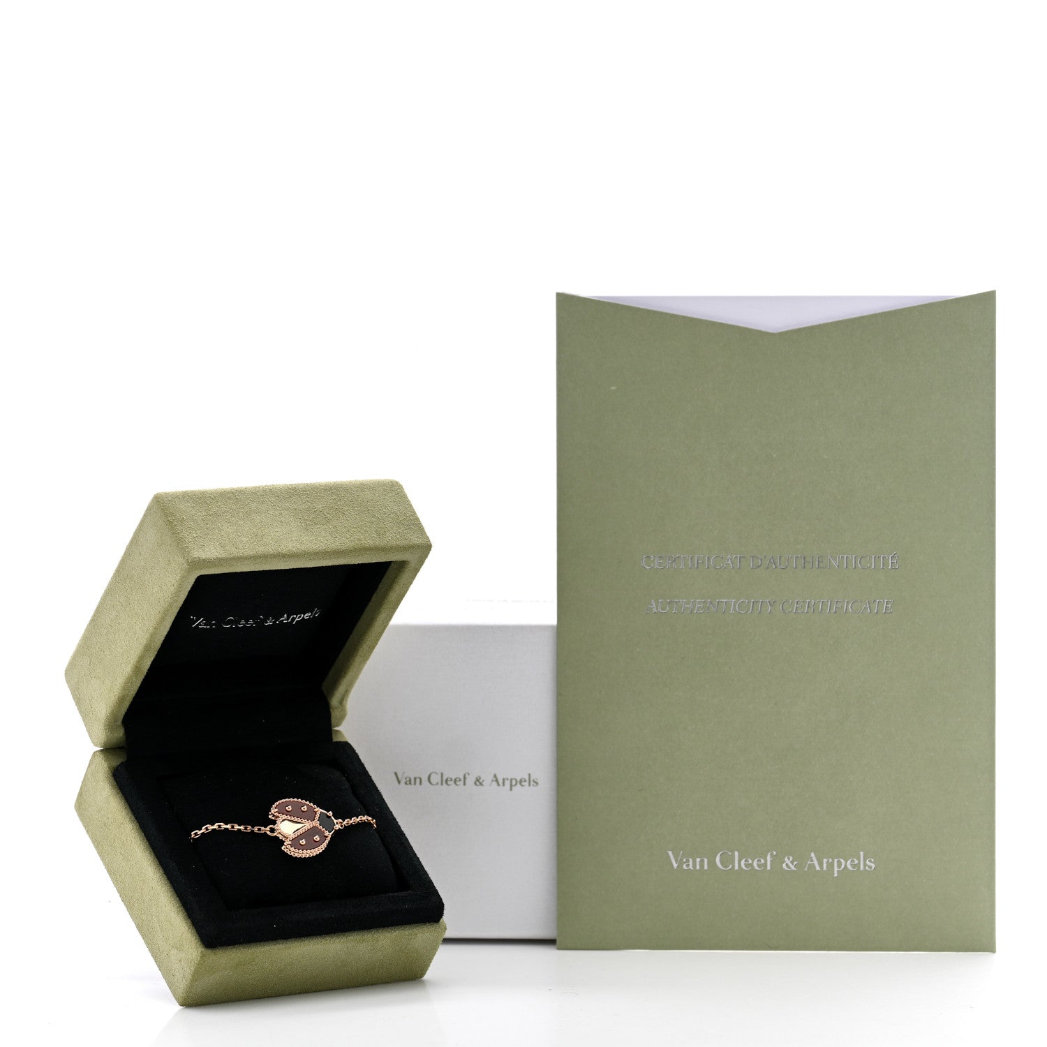 Van Cleef & Arpels 18K Rose Gold Carnelian Onyx Lucky Spring Open Wing Lady Bug Bracelet 5 of 5