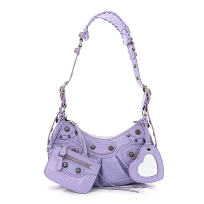 Balenciaga Extra Supple Calfskin Crocodile Embossed Le Cagole Shoulder Bag XS Lilac 3 of 11