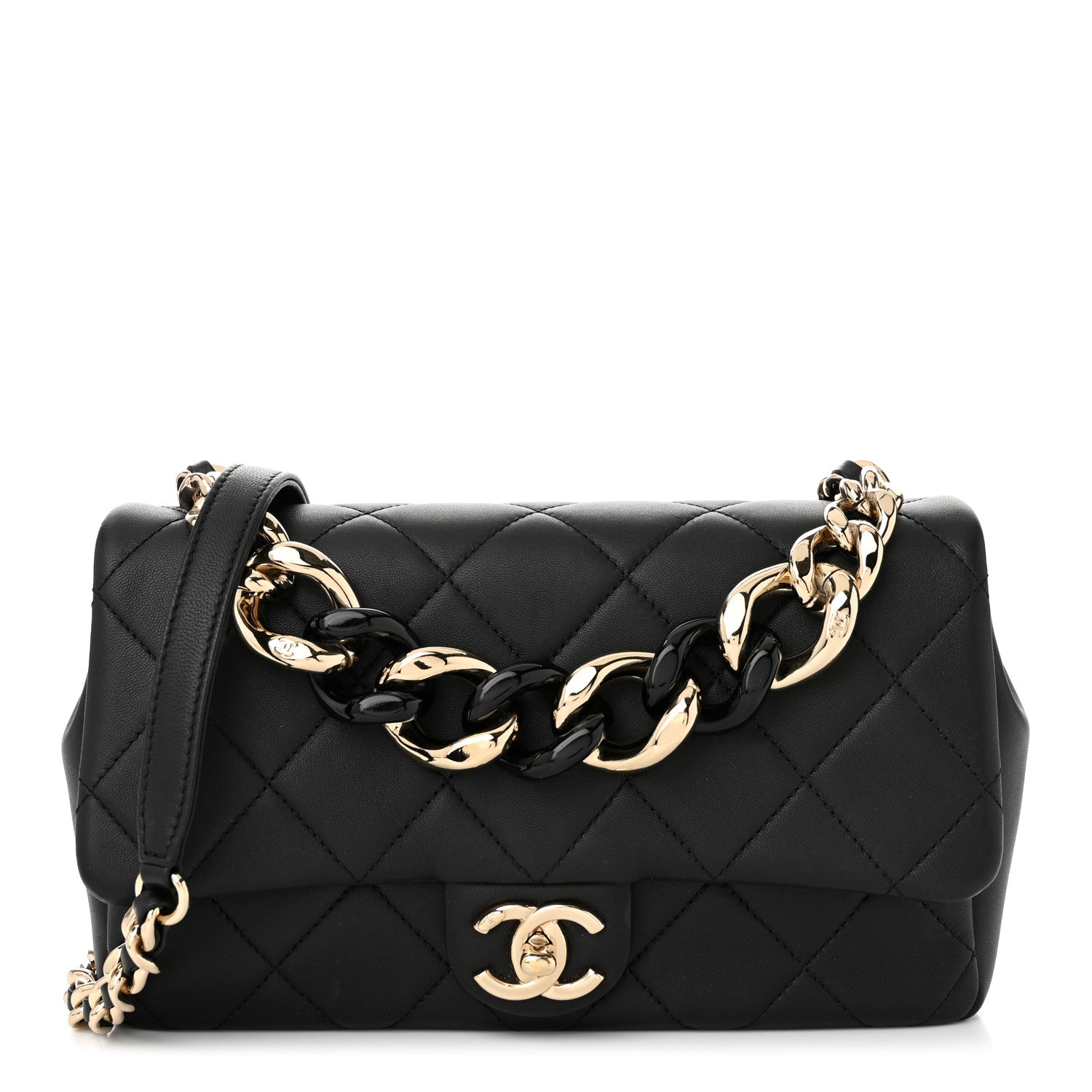 Chanel Lambskin Quilted Resin Bi-Color Chain Flap Bag Black 1 of 11