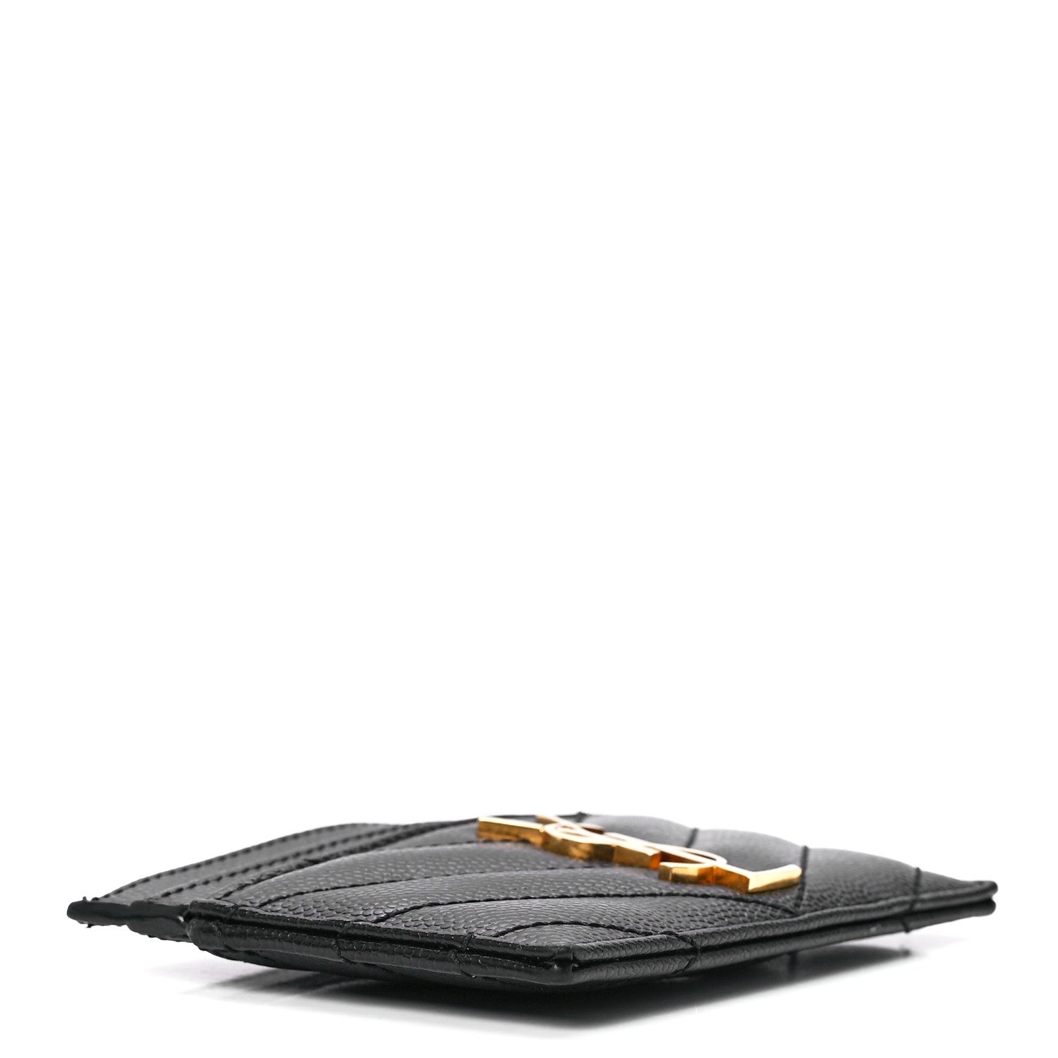 Saint Laurent Grain De Poudre Matelasse Chevron Monogram Credit Card Case Black 4 of 12