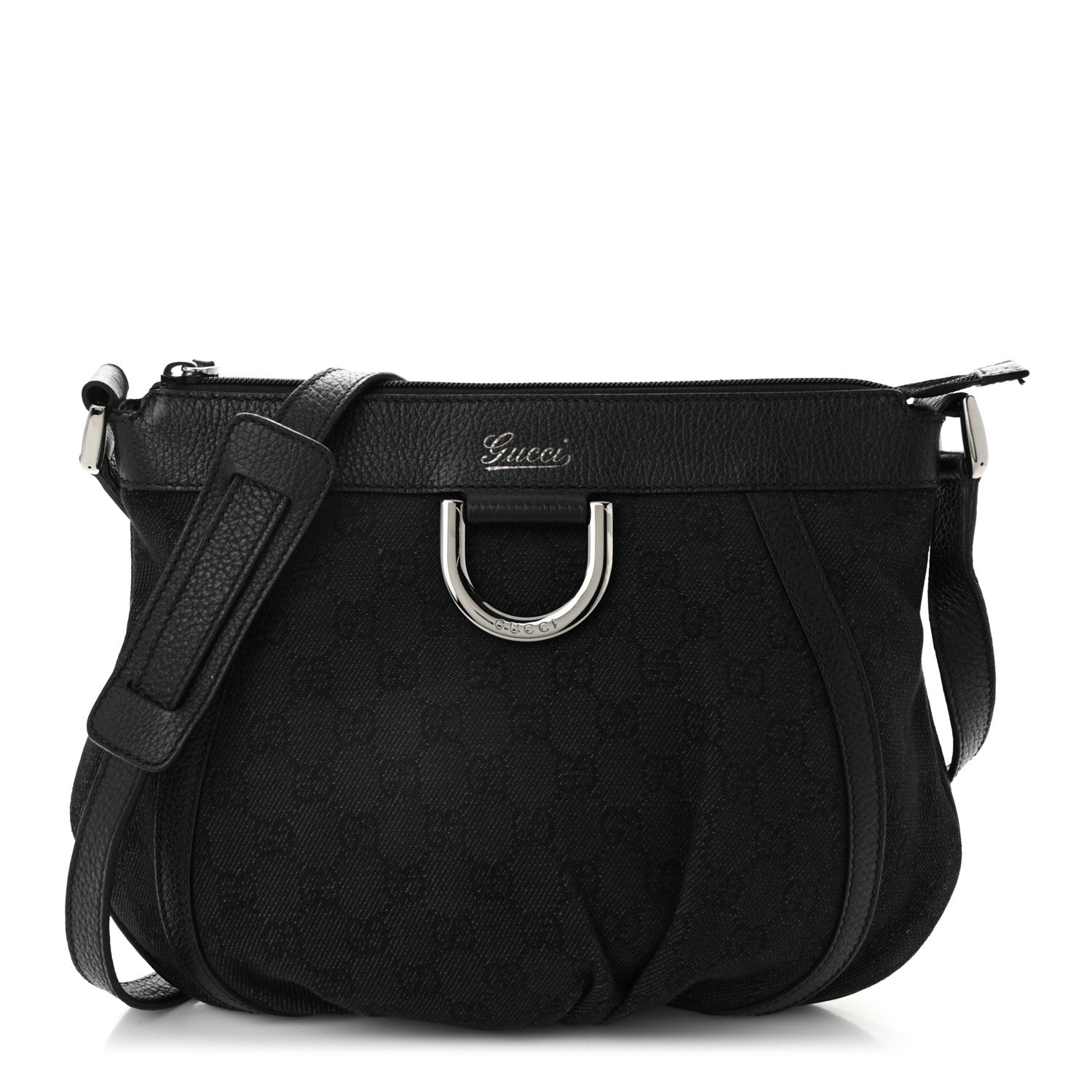 Gucci Denim Monogram Small D Silver Ring Messenger Black 1 of 19