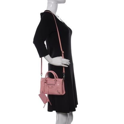 Balenciaga Patent Crocodile Embossed Classic Silver Hardware Nano City Light Pink 2 of 8