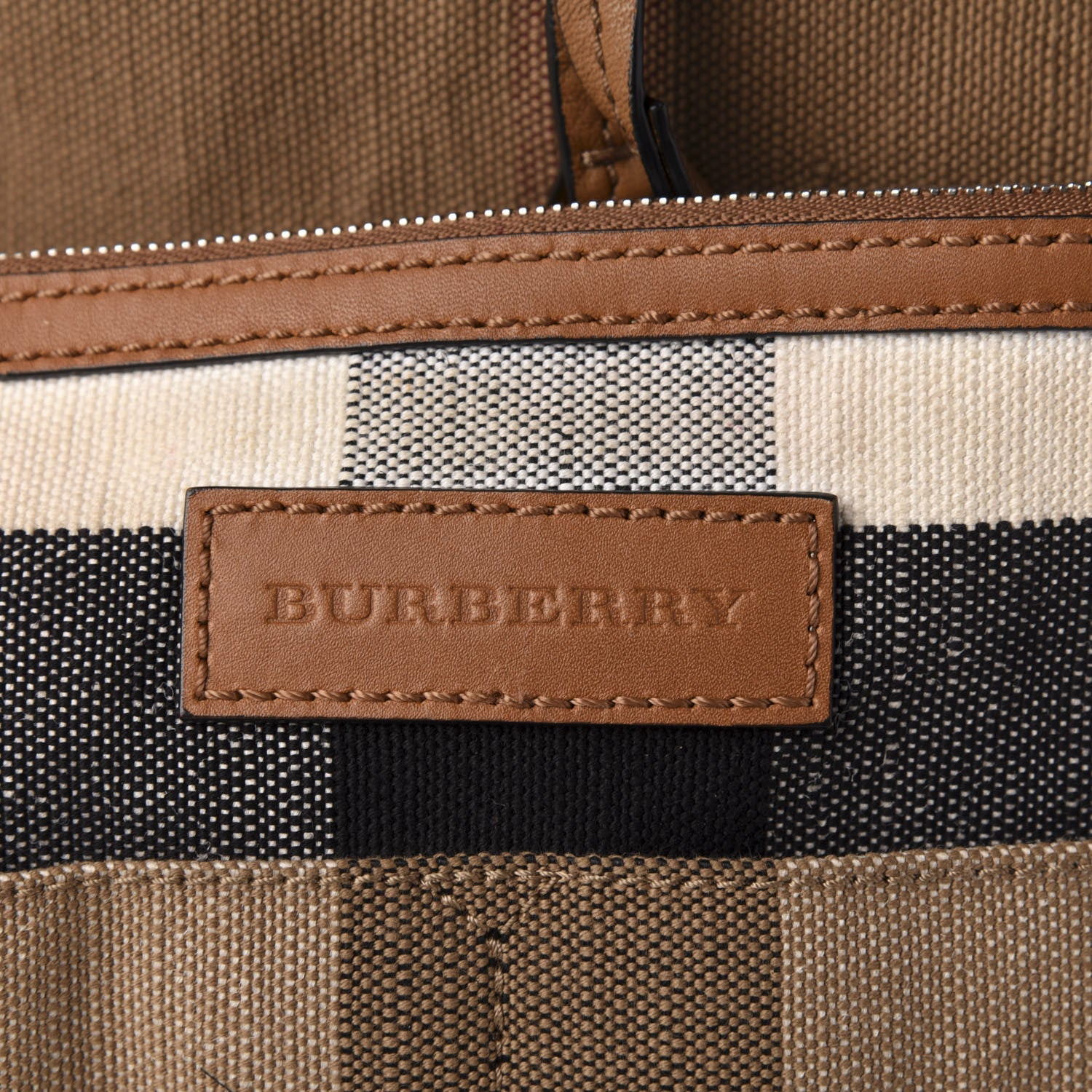 Burberry Grainy Calfskin Canvas Mega Check Medium Ashby Tassel Hobo Saddle Brown 8 of 14