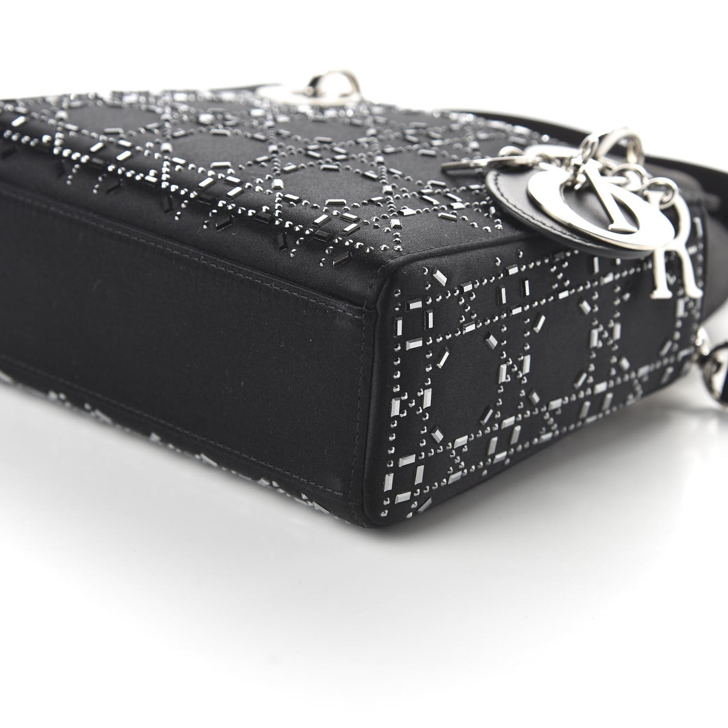 Satin Crystal Cannage Mini Lady Dior Black