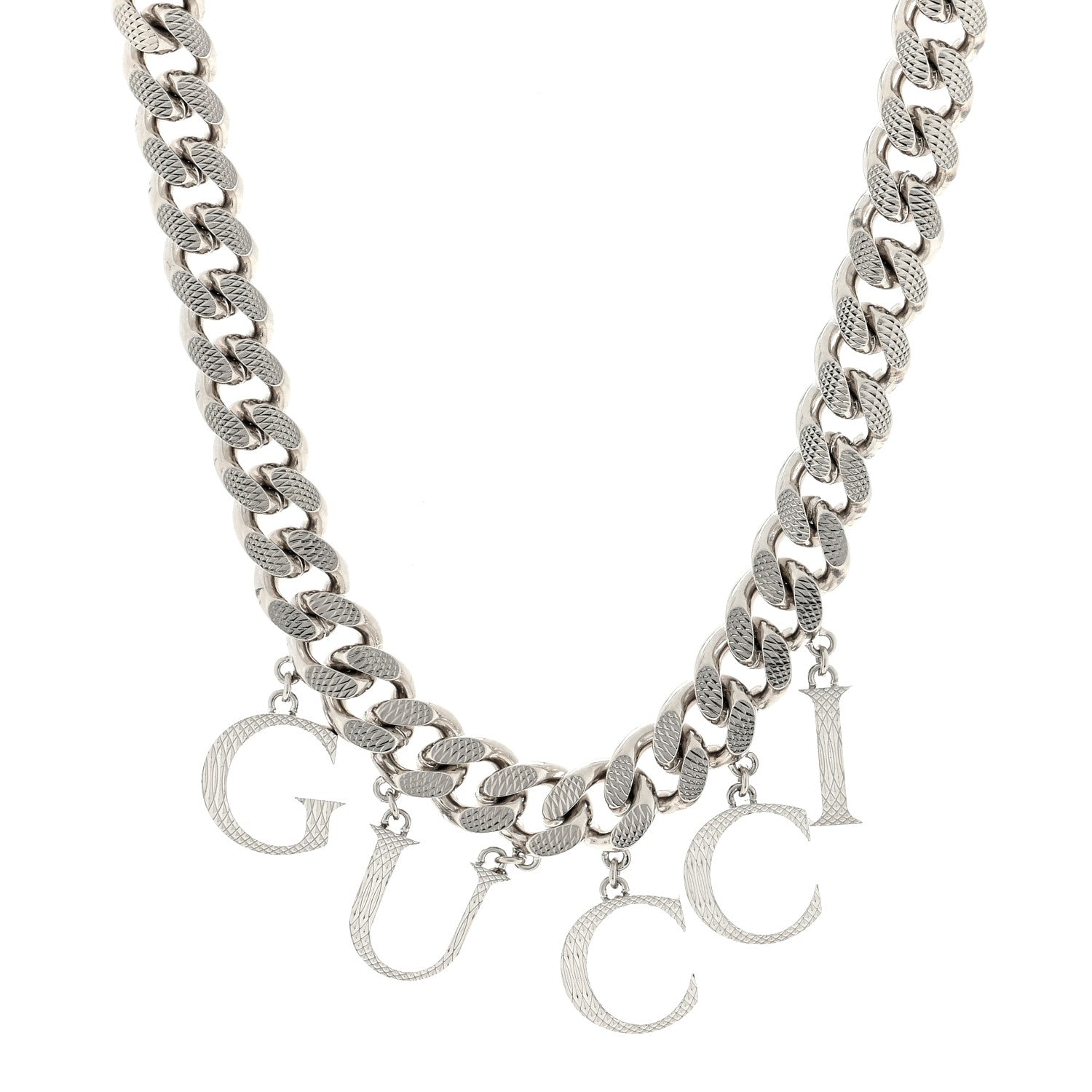 Gucci Palladium Script Logo Interlocking Chain Necklace 1 of 3