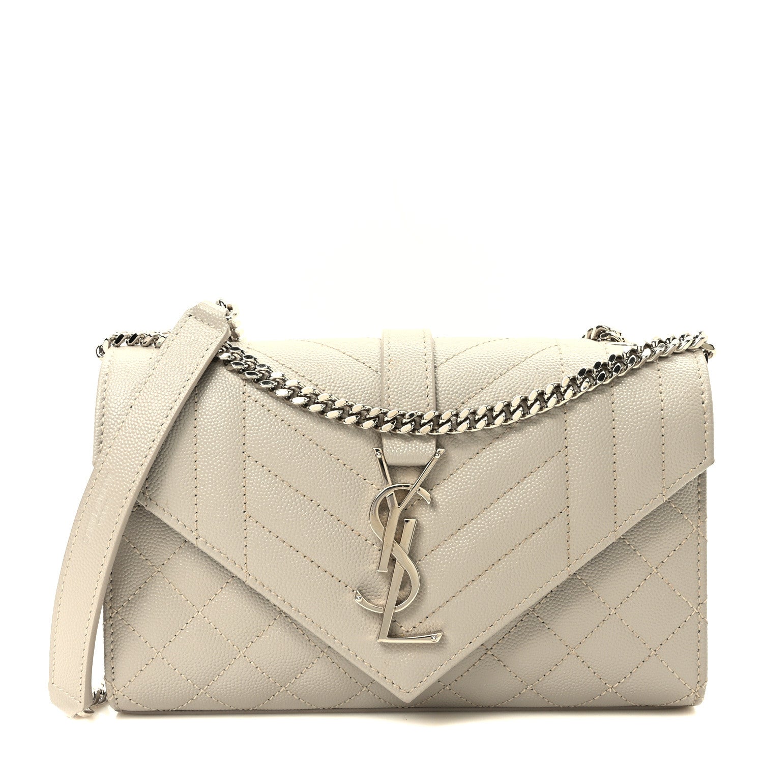 Saint Laurent Grain De Poudre Textured Mixed Matelasse Triquilt Small Monogram Satchel Granite 1 of 9