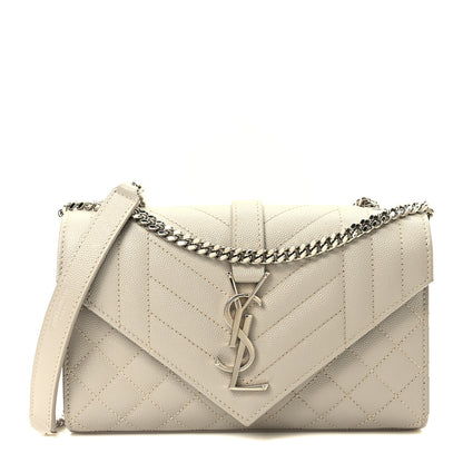 Saint Laurent Grain De Poudre Textured Mixed Matelasse Triquilt Small Monogram Satchel Granite 1 of 9