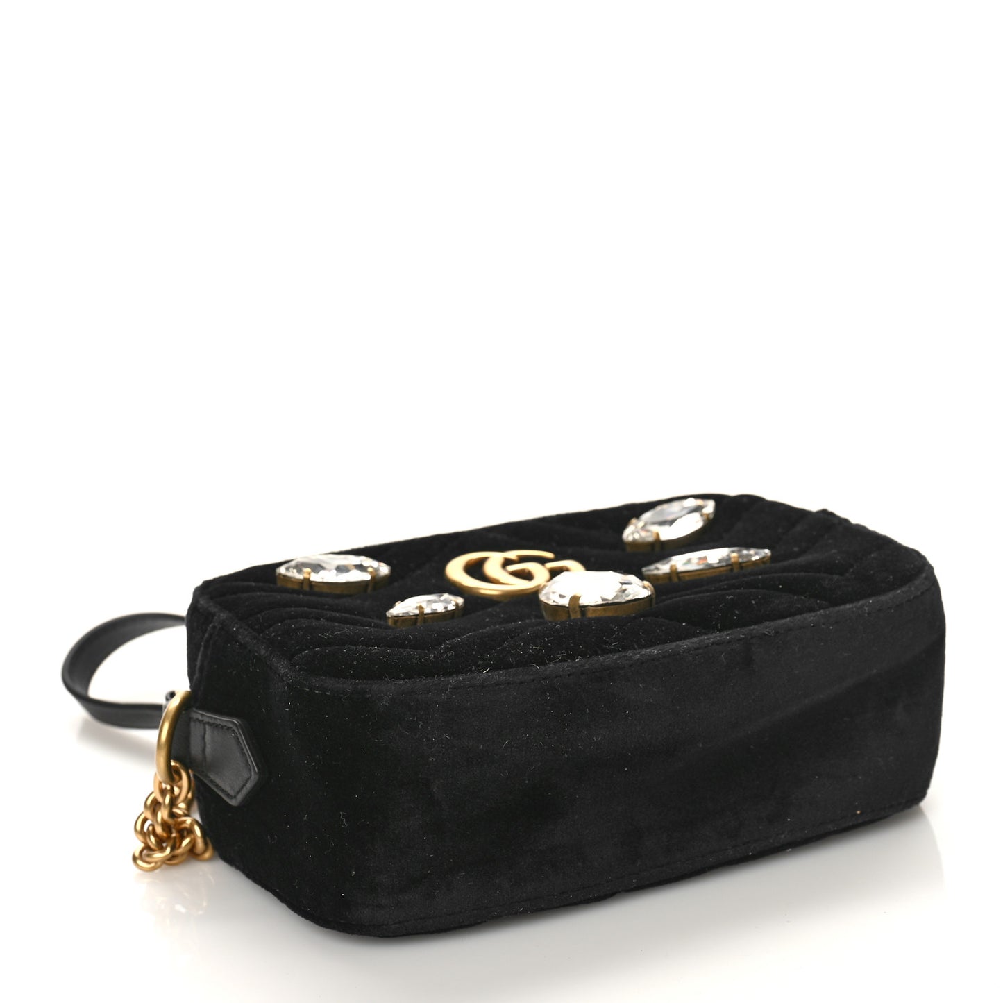 Velvet Matelasse Marquise Crystals Mini GG Marmont Chain Shoulder Bag Black