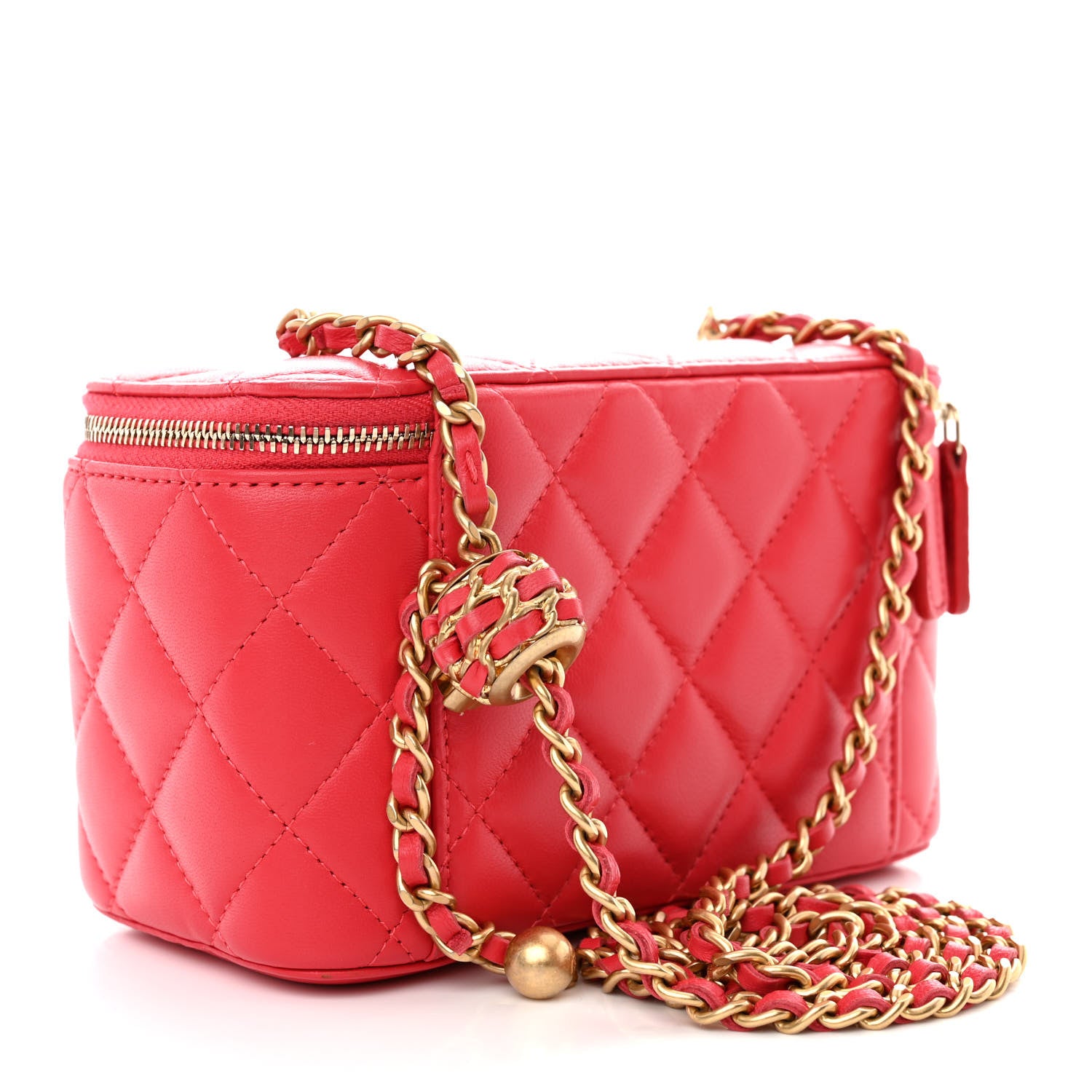 Chanel Lambskin Quilted Small Pearl Crush Vanity Case With Chain Red 3 of 15
