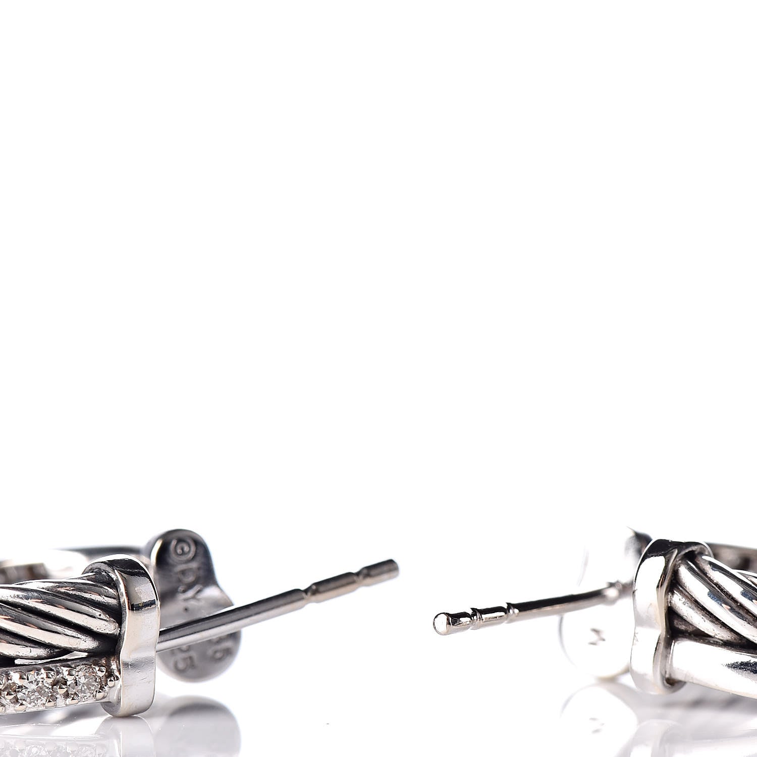 David Yurman Sterling Silver Diamond Extra Small Crossover Hoop Earrings 3 of 4