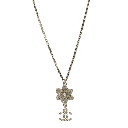 Chanel Crystal CC Flower Drop Necklace White 1 of 5