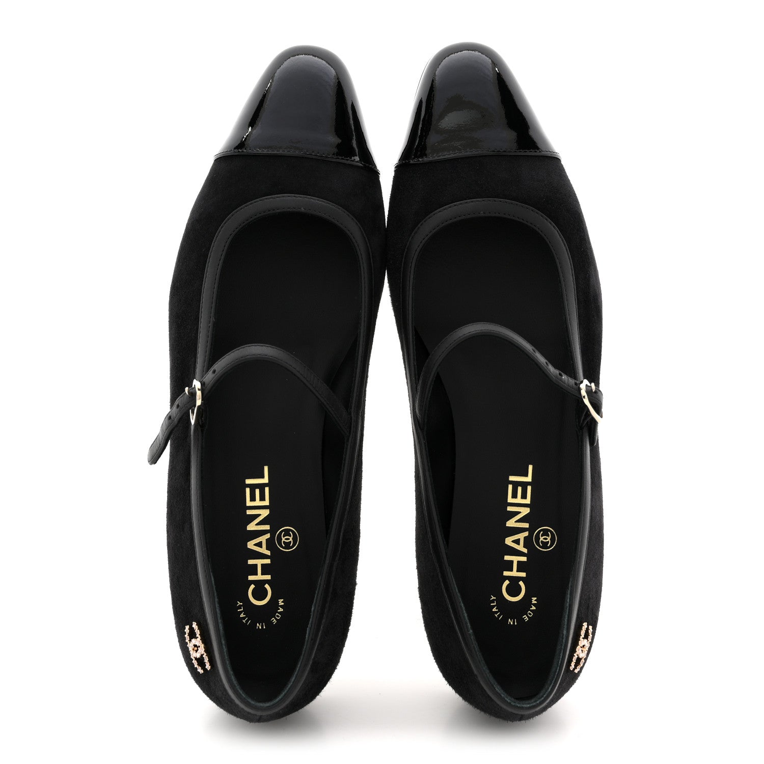 Chanel Suede Kidskin Lambskin Patent Calfskin Crystal CC Cap Toe Flats 40 Black 2 of 10