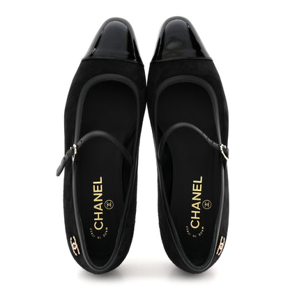 Chanel Suede Kidskin Lambskin Patent Calfskin Crystal CC Cap Toe Flats 40 Black 2 of 10
