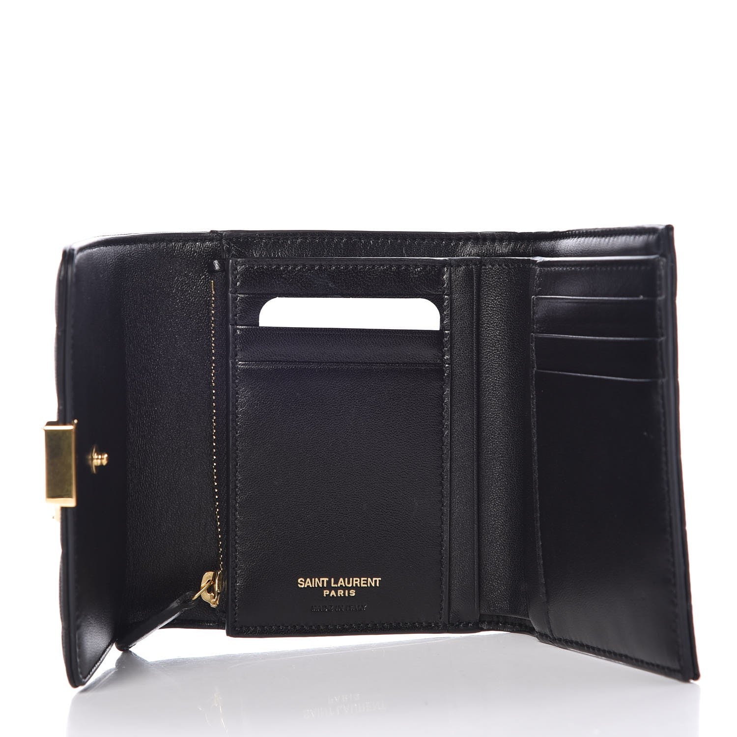 Saint Laurent Lambskin Matelasse Monogram Vicky Tri-Fold Wallet Black 5 of 8