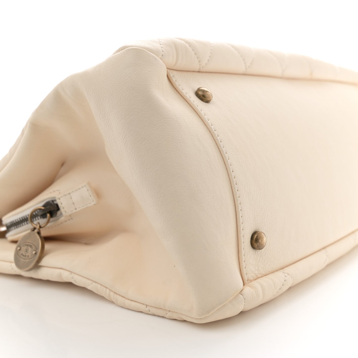 Calfskin Quilted Small Crown Tote Beige