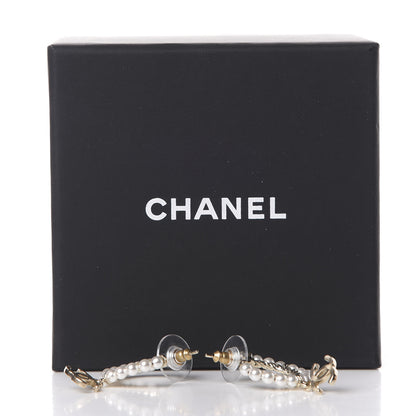 Chanel Pearl Charms CC Hoop Earrings Gold 5 of 5