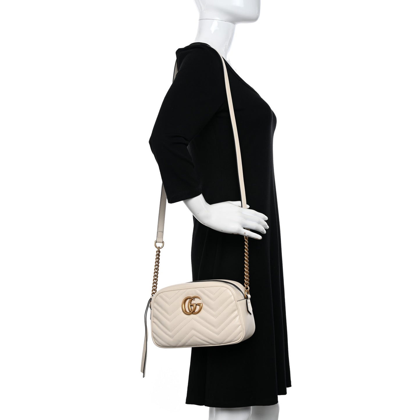 Calfskin Matelasse Small GG Marmont Chain Shoulder Bag White