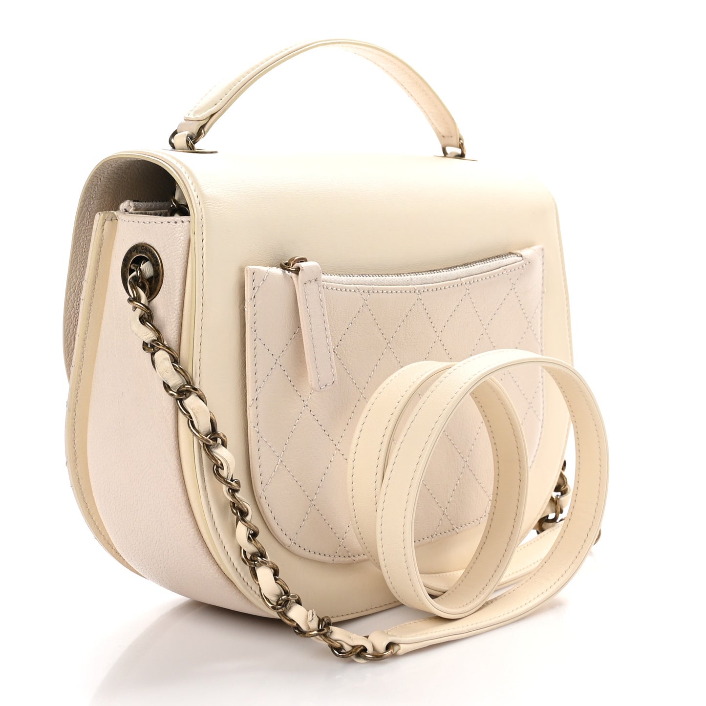 Shiny Calfskin Goatskin Quilted Medium Coco Curve Messenger Flap White