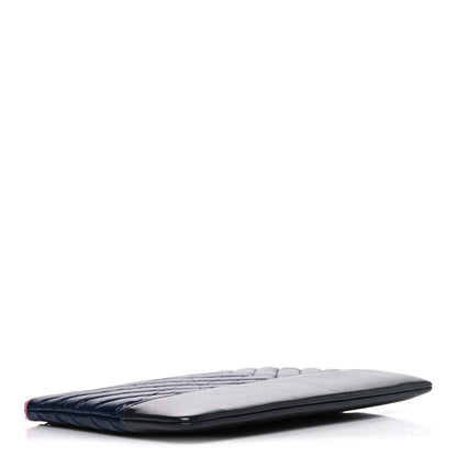 Chanel Aged Calfskin Chevron Quilted Medium Gabrielle Cosmetic Case Dark Pink Navy Charcoal 4 of 7