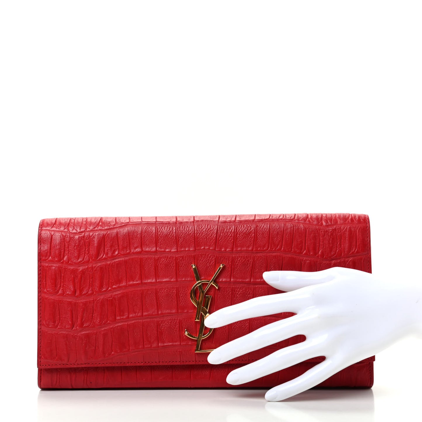 Calfskin Crocodile Embossed Classic Monogram Cassandre Clutch Red