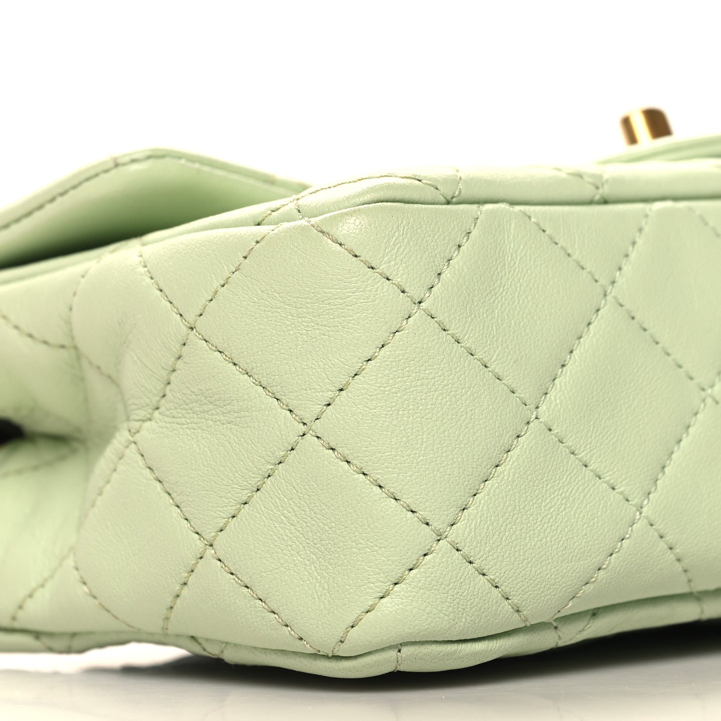 Lambskin Quilted Mini Rectangular Pearl Crush Flap Light Green