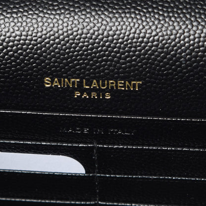 Saint Laurent Grain De Poudre Matelasse Chevron Monogram Envelope Chain Wallet Black 8 of 9