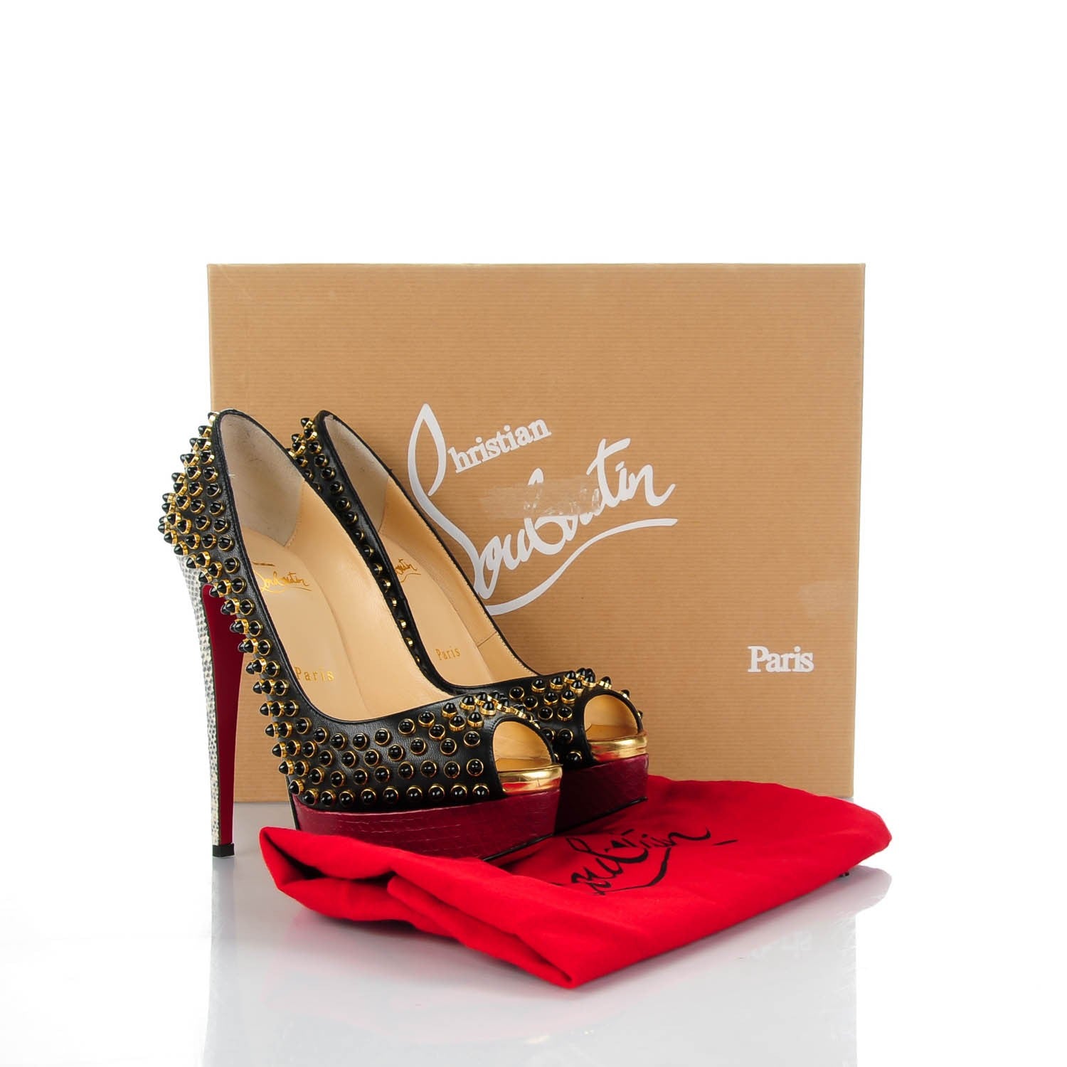 Christian Louboutin Kid Watersnake Lady Peep Cabo 150 Pumps 35.5 Black 7 of 7