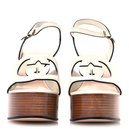 Gucci Cosmos Softy Calfskin Wooden Interlocking G Cut-Out 30/120mm Platform Sandals 41 Mystic White 3 of 8