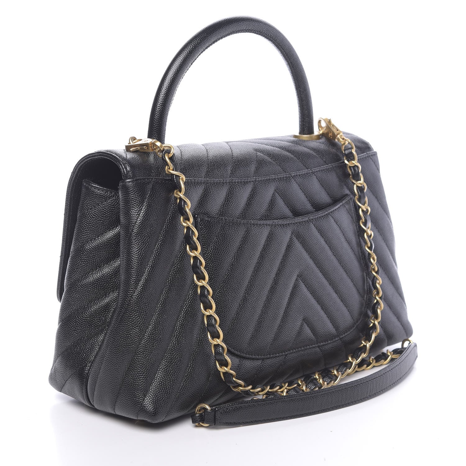 Chanel Caviar Chevron Quilted Small Coco Handle Flap Black 3 of 10