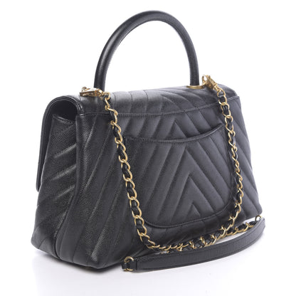 Chanel Caviar Chevron Quilted Small Coco Handle Flap Black 3 of 10