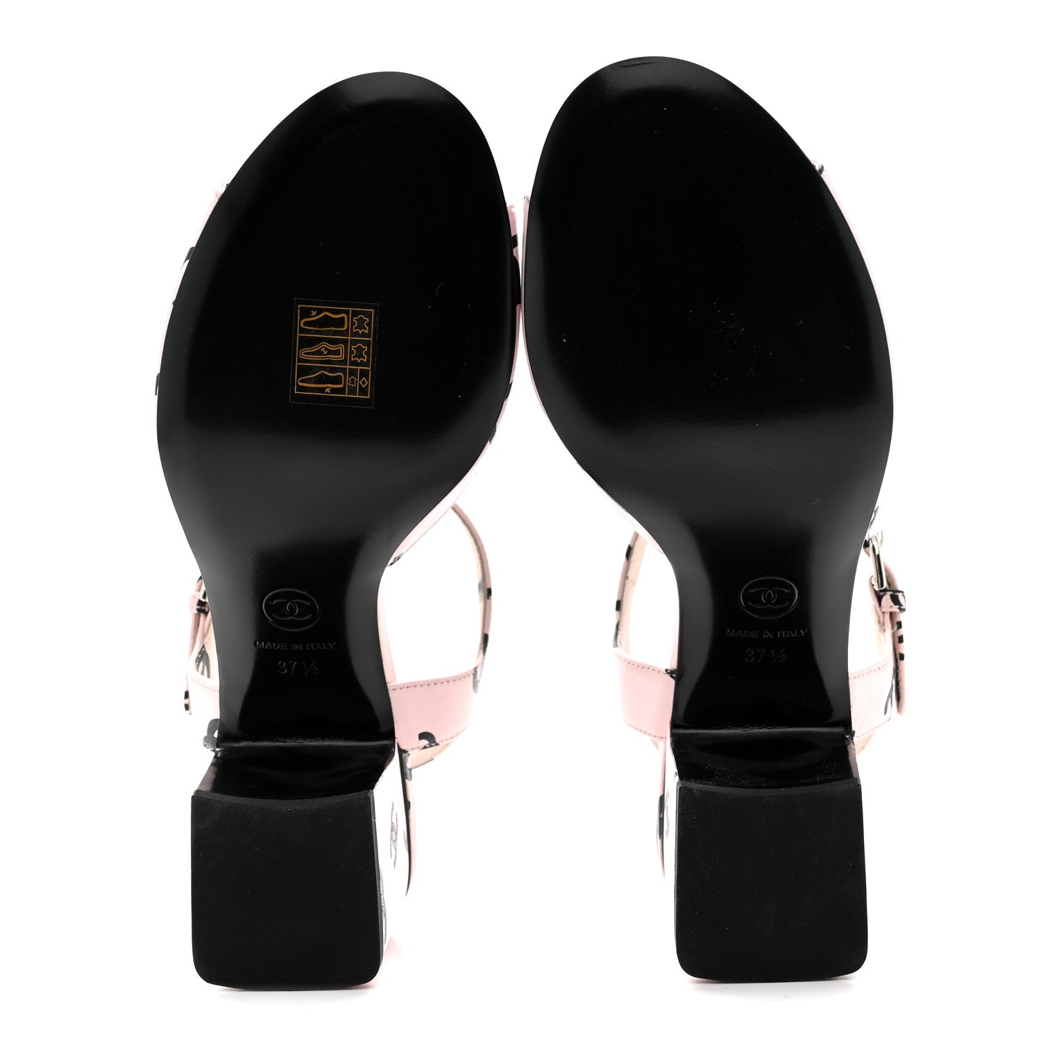 Chanel Printed Lambskin Coco Beach Sandals 37.5 Light Pink Black 6 of 10