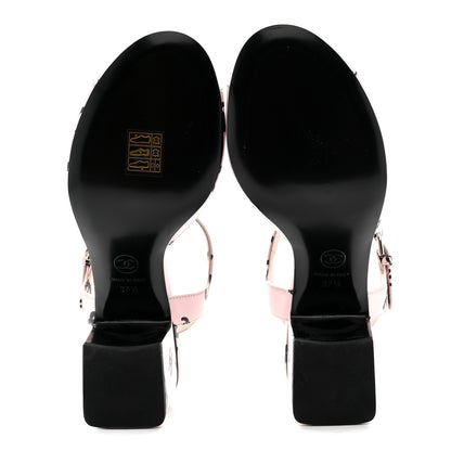 Chanel Printed Lambskin Coco Beach Sandals 37.5 Light Pink Black 6 of 10