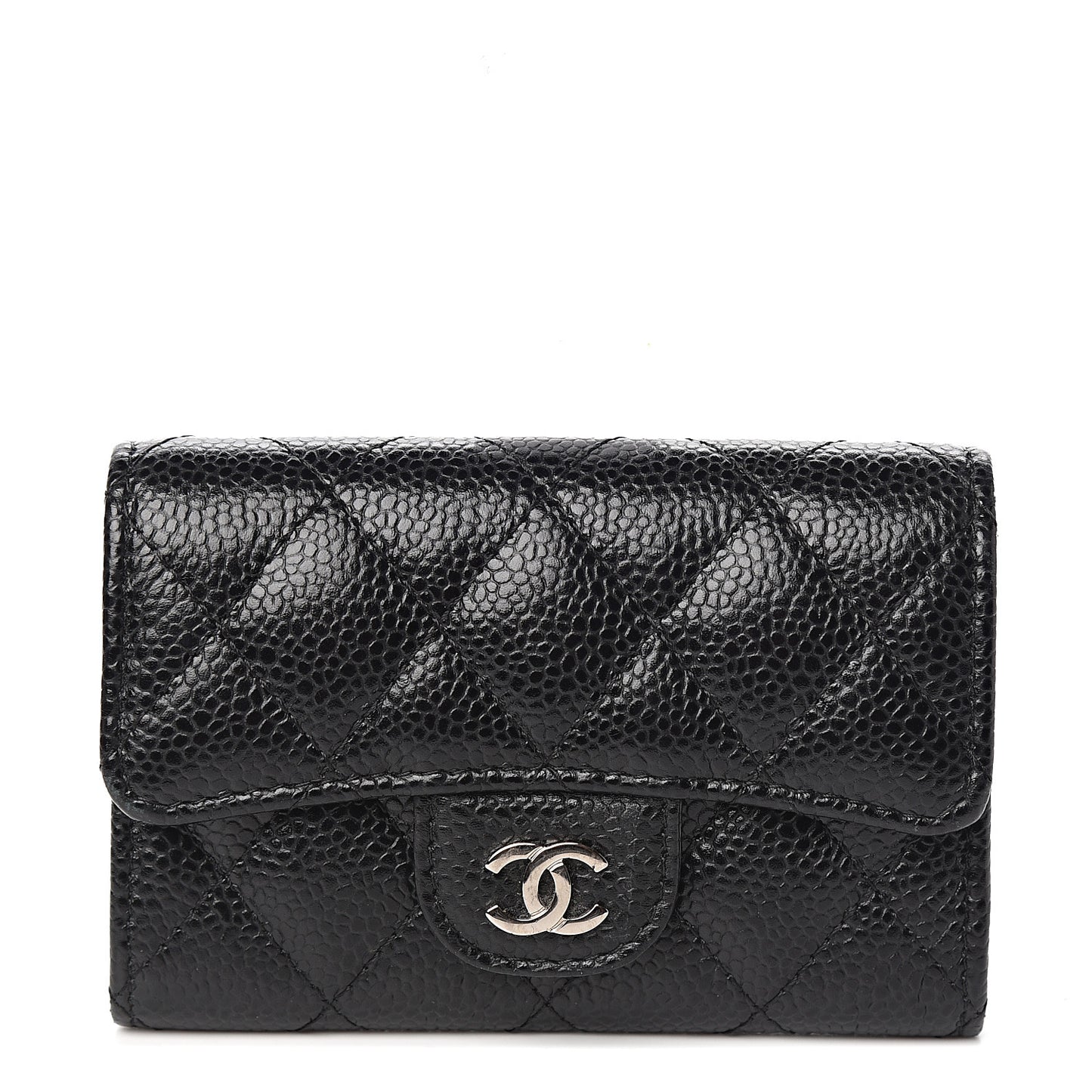 Caviar Quilted Flap Card Holder Black