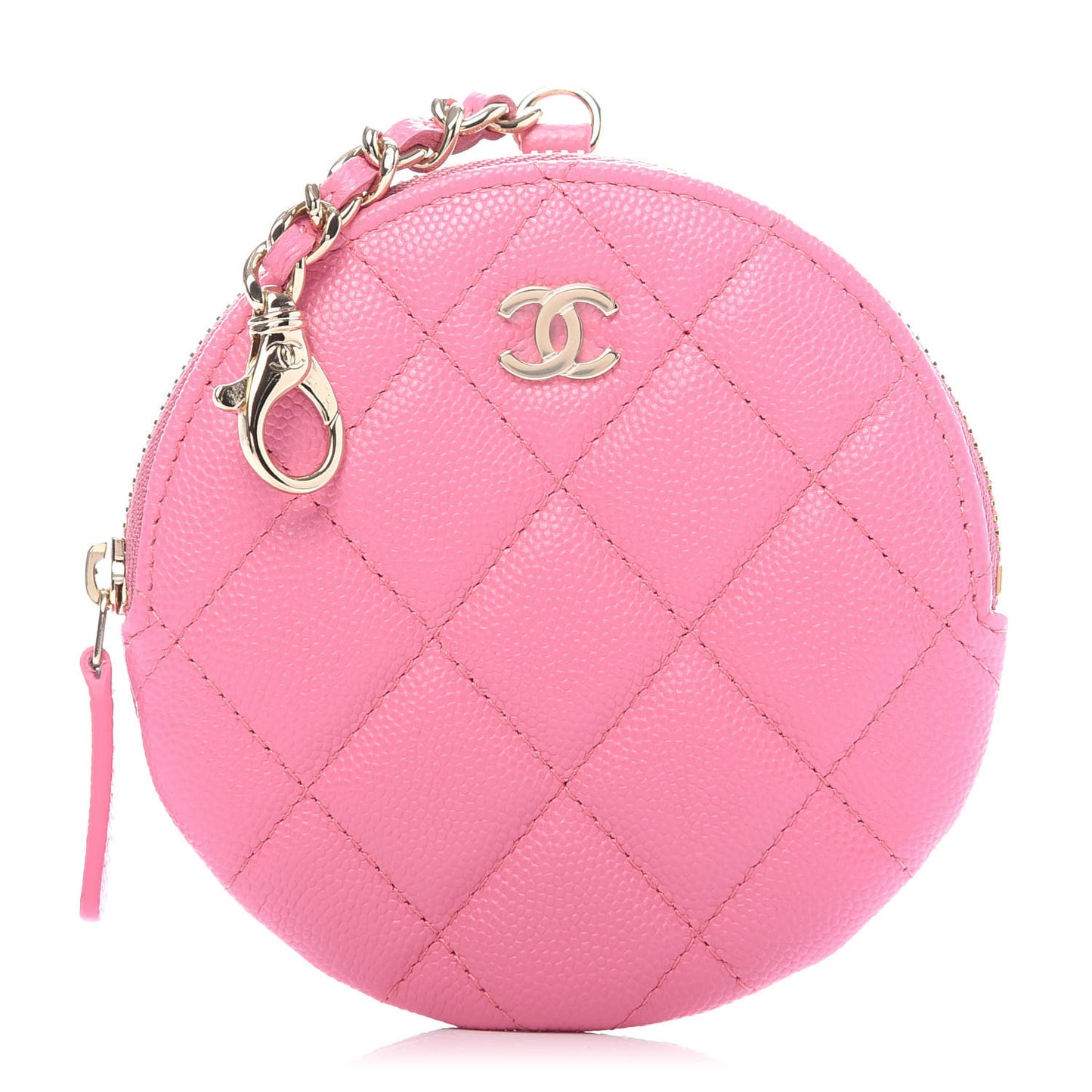 Caviar Quilted Round Clip On Coin Purse Pink
