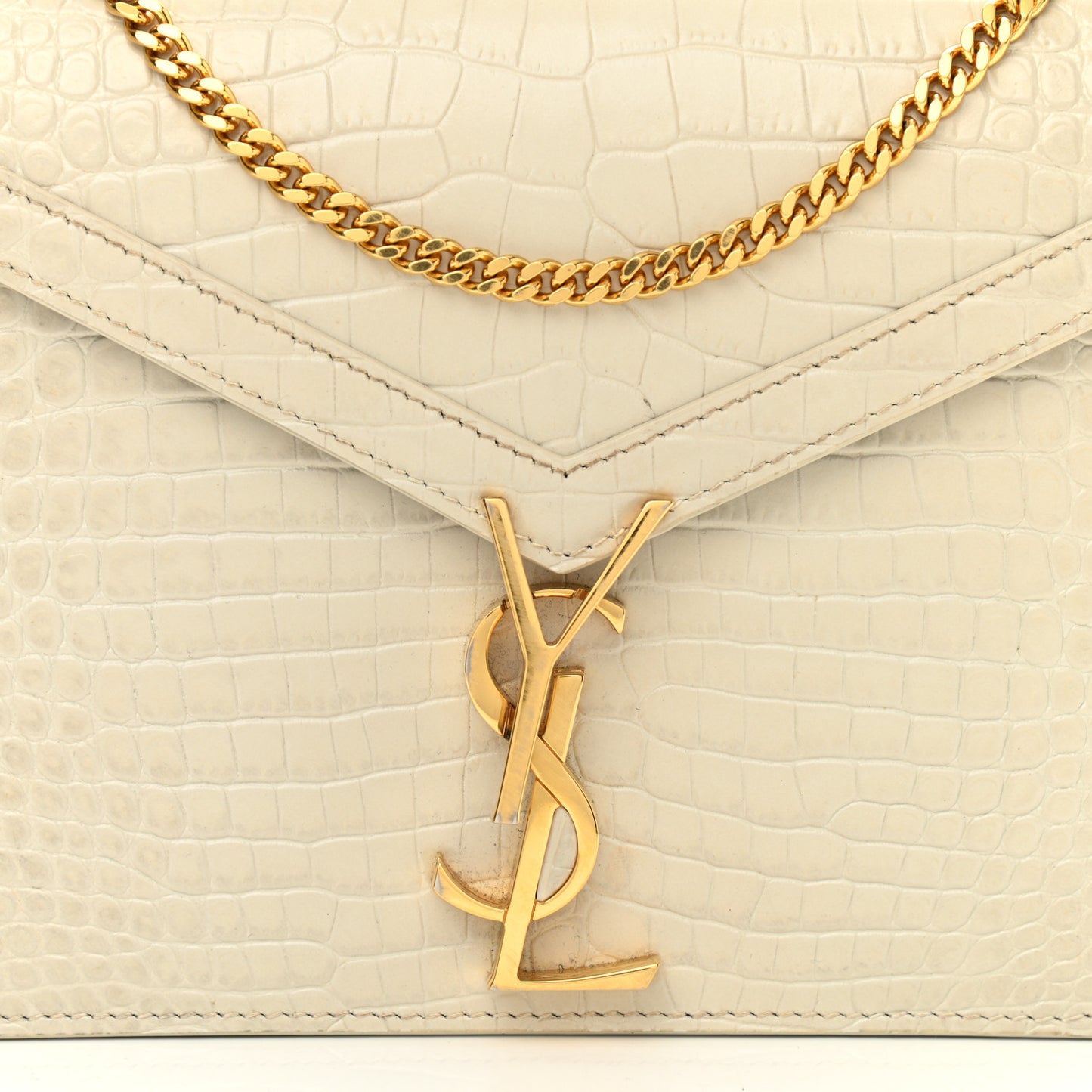 Calfskin Crocodile Embossed Monogram Cassandra Clasp Bag Crema Soft