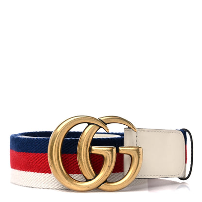 Gucci Nylon Calfskin Sylvie Web Double G 40mm Belt 80 32 Mystic White Hibiscus Red Maritime 1 of 5