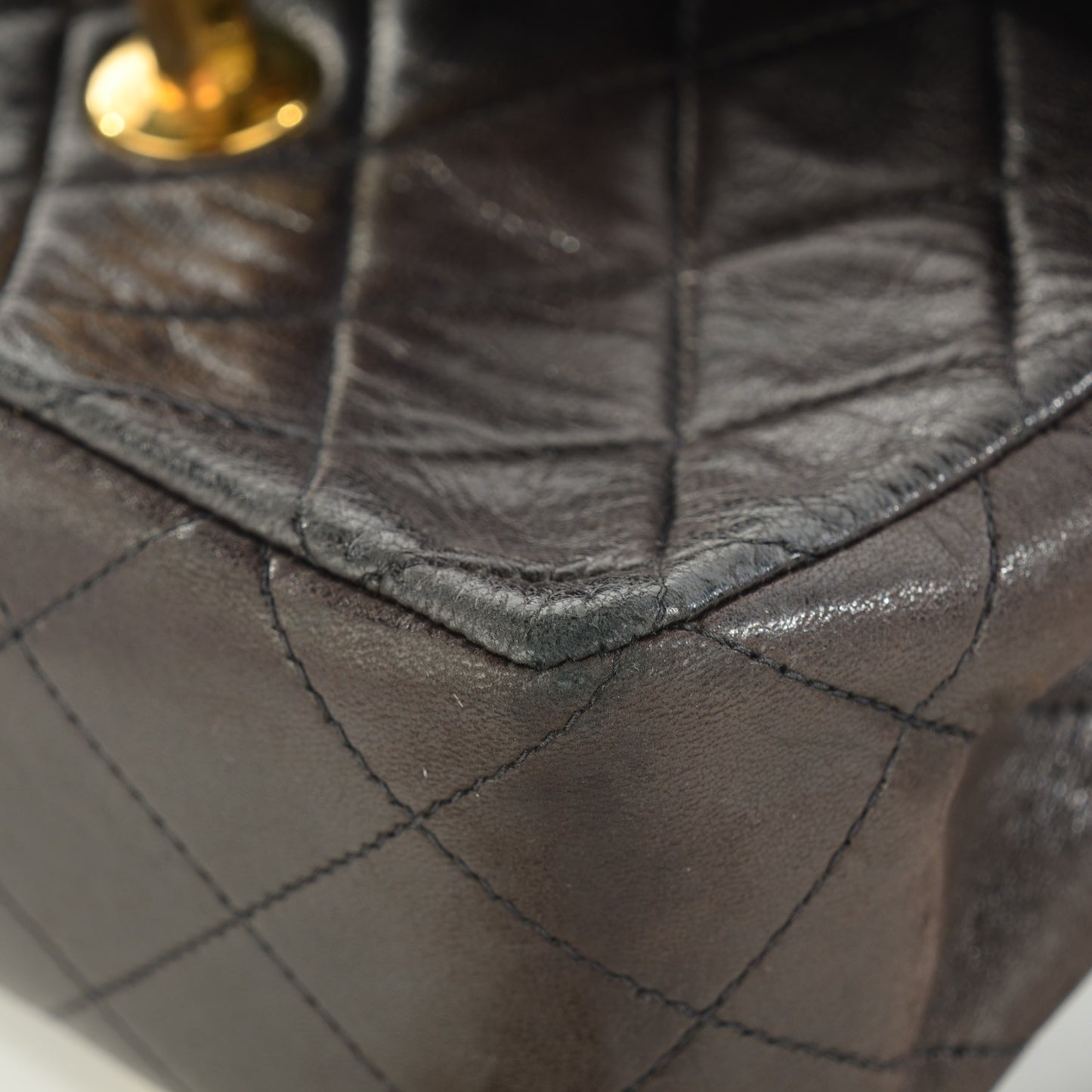 Lambskin Quilted Mini Square Flap Brown