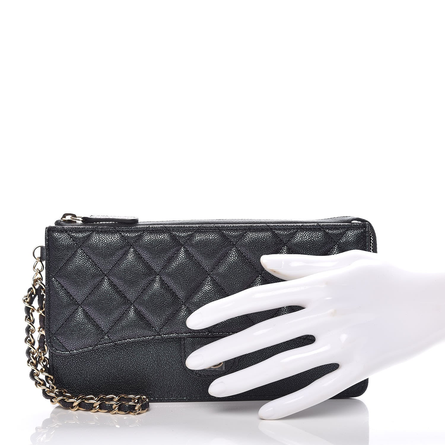 Chanel Iridescent Caviar Quilted Classic Pouch With Handle Black 2 of 8