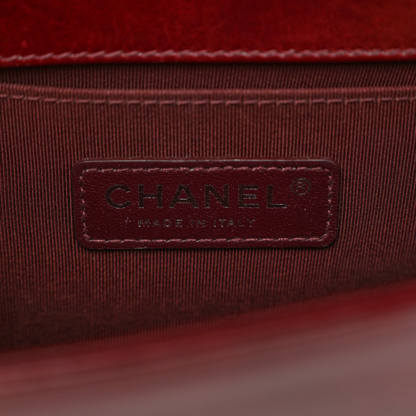 Glazed Calfskin Quilted Small Boy Chained Flap Burgundy