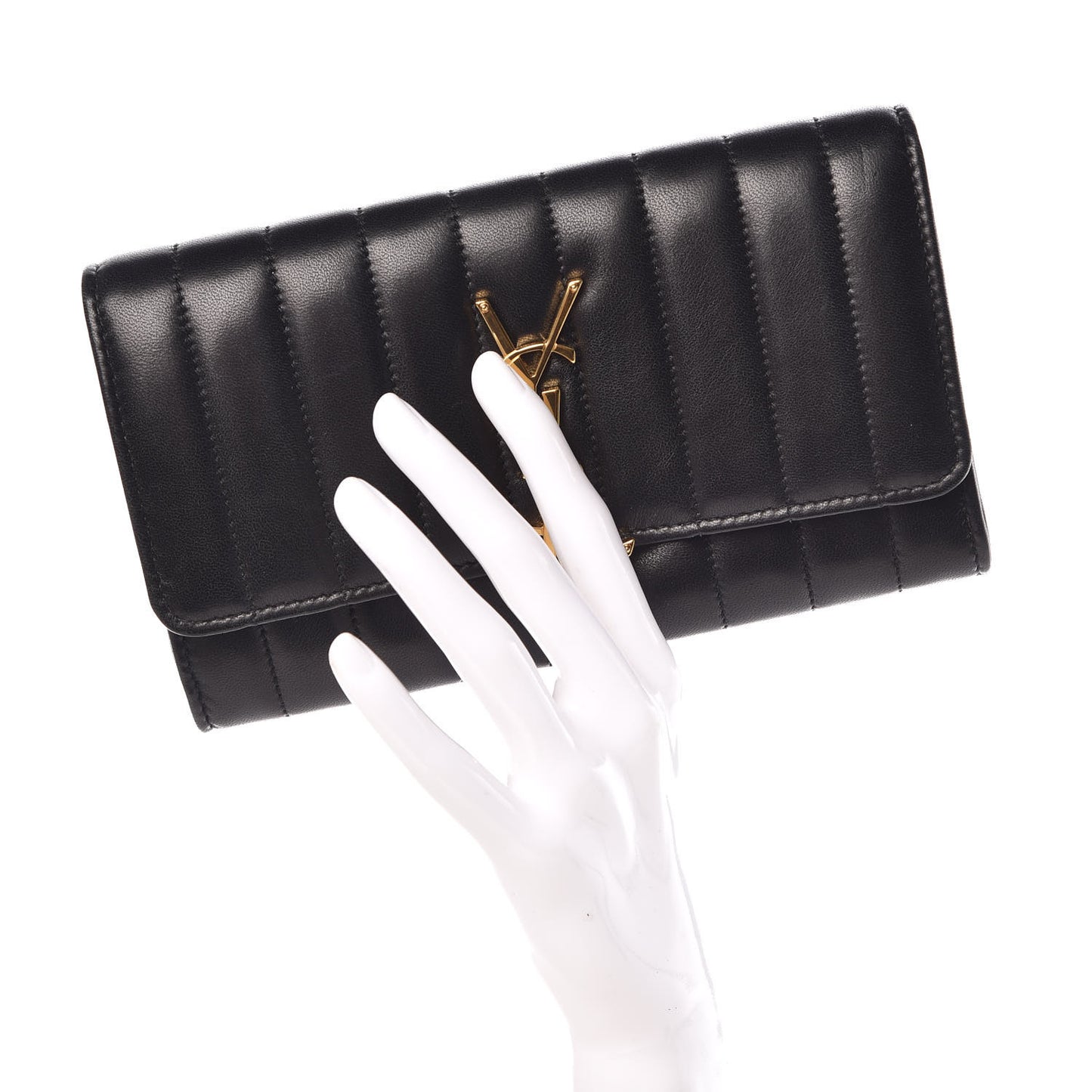 Lambskin Matelasse Monogram Large Vicky Continental Wallet Black