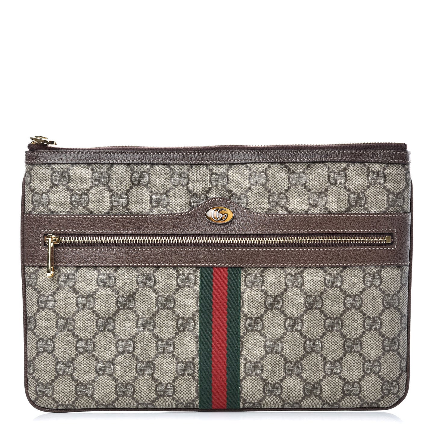 GG Supreme Monogram Large Ophidia Pouch Clutch Brown