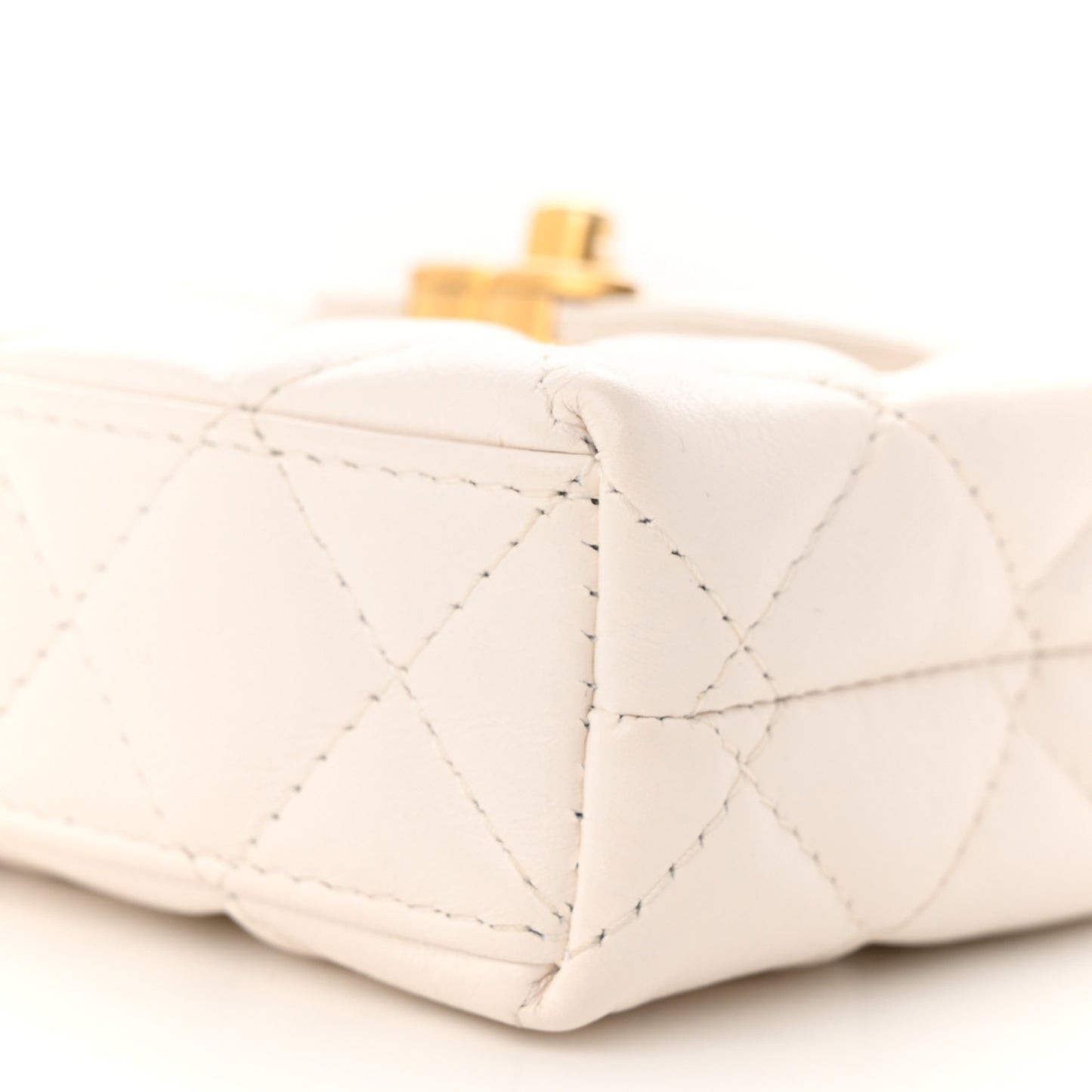 Shiny Aged Calfskin Quilted Mini Nano Kelly Shopper White