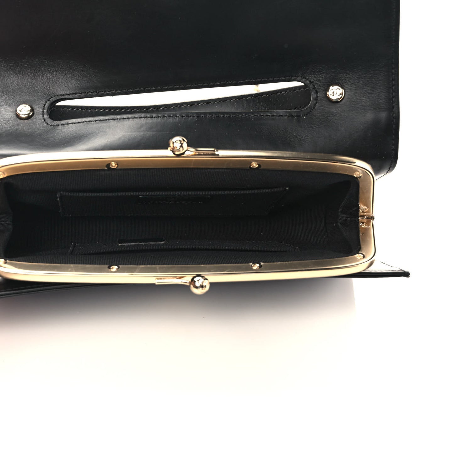 Shiny Calfskin Quilted Flap Phone Holder With Chain Black