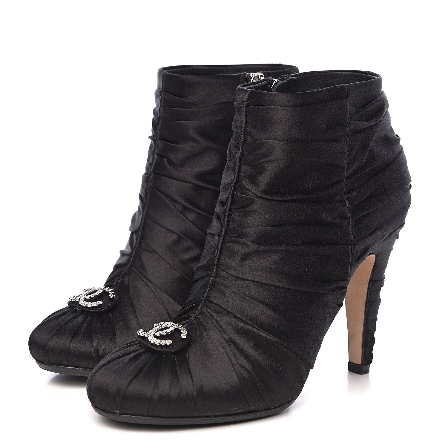 Chanel Satin Crystal CC Short Boots 37 Black 3 of 13