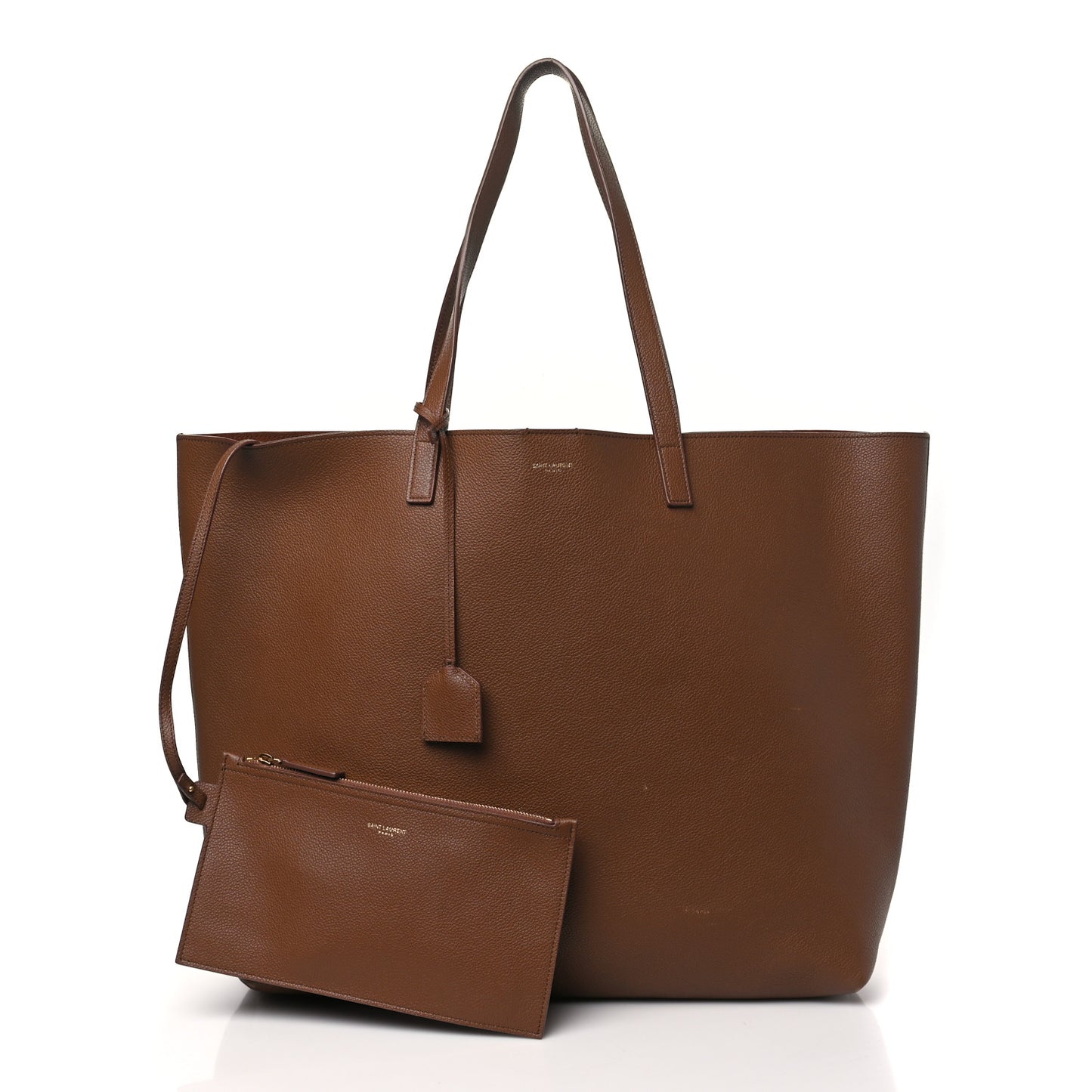 Grained Calfskin Bold East West Shopping Tote Toasted Brown