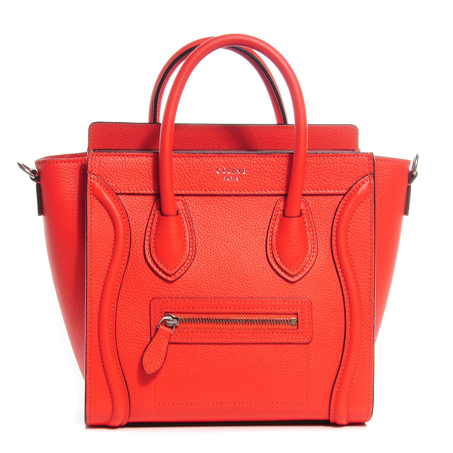 Celine Drummed Calfskin Nano Luggage Vermillion 1 of 8