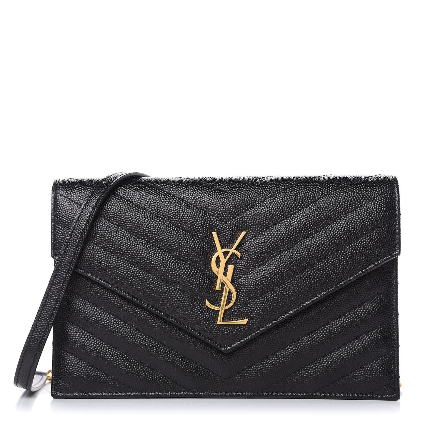 Grain De Poudre Matelasse Chevron Monogram Envelope Chain Wallet Black